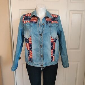 Vintage High Sierra stars & stripes flag denim jacket sz XL